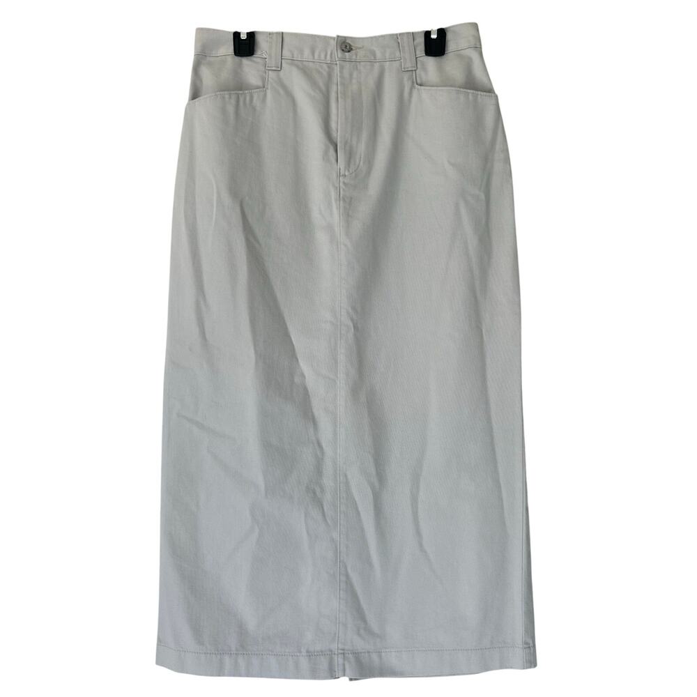 Vintage Lee Casuals Khaki Beige Maxi Skirt Cotton Long Skirt 90s Slit Back 12
